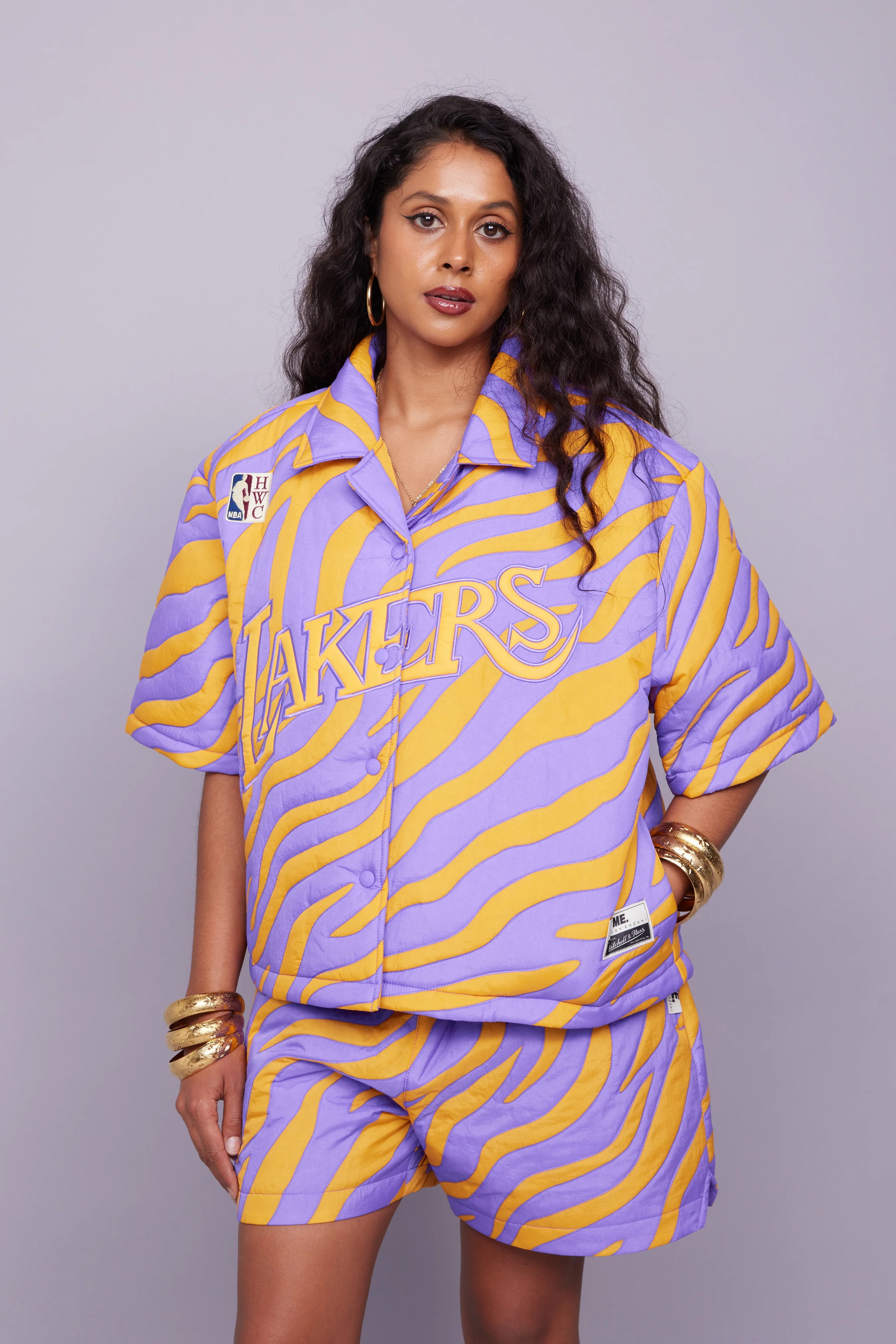 Lakers Nylon Quilted Puffer Shirt - Image 3