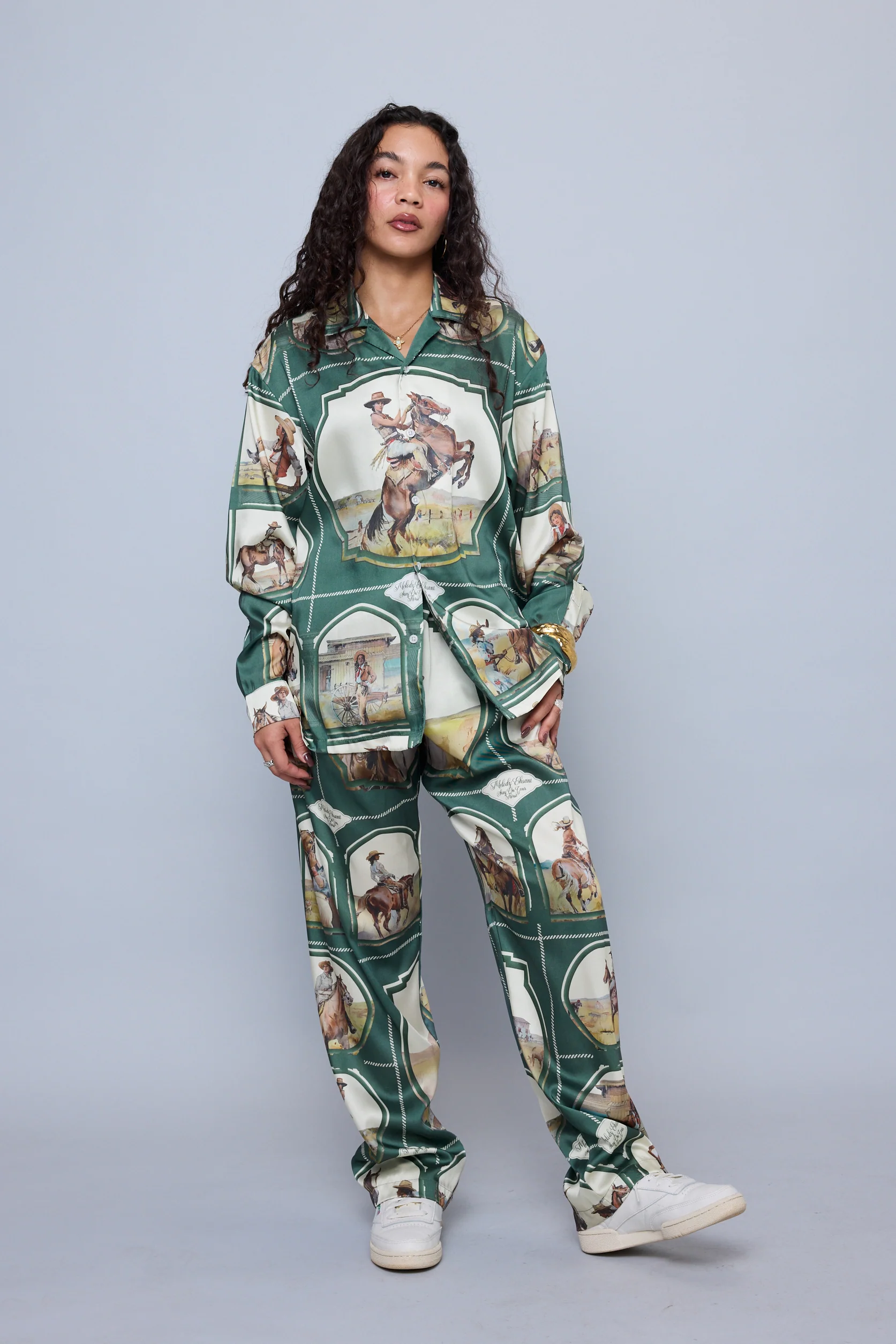 Silky Cowgirl Button Up - Moss - Image 2